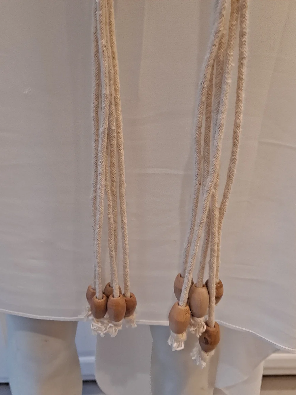 Artisan Handwoven Tan Macramé Waist Belt with Tassels & Wood Beads Bohemian Boho